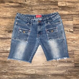 SouthPole Distressed Denim Capri Shorts